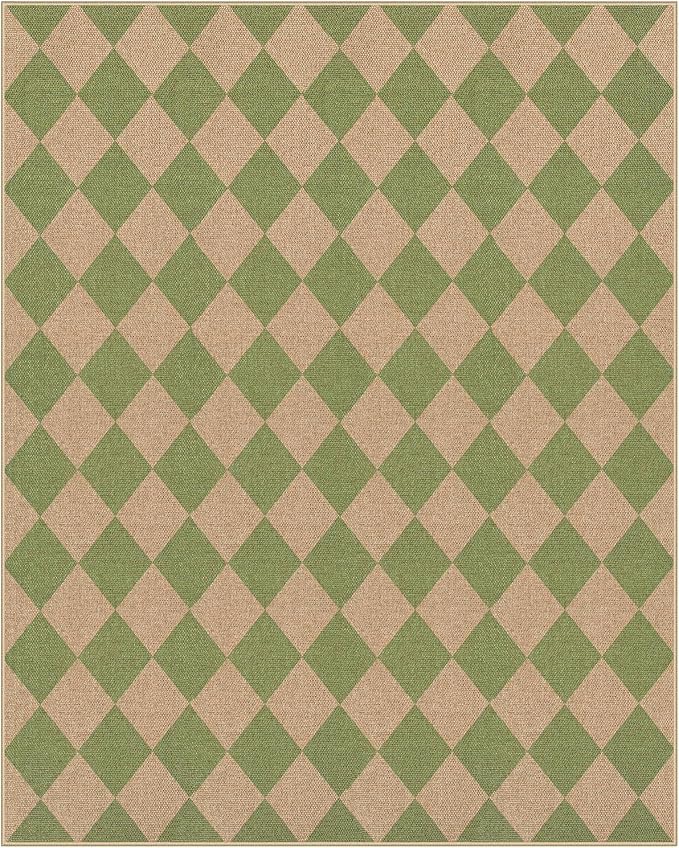 Lahome Checkered Easy Jute Living Room Rug, 8x10 Outdoor Rugs Washable | - Image 8