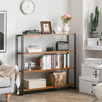 HCHQHS Bookshelf, 4-Tier Industrial Bookcase, Rustic Wood and Metal Open - Image 2