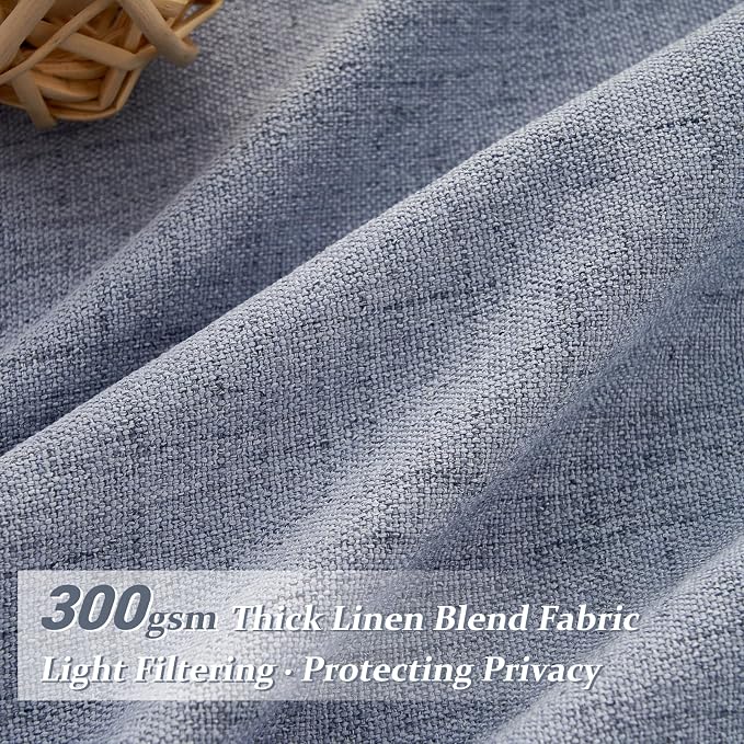 Extra Long 108 Inch Dusty Blue Pleated Linen Light Filtering Sheer Curtains - Image 2