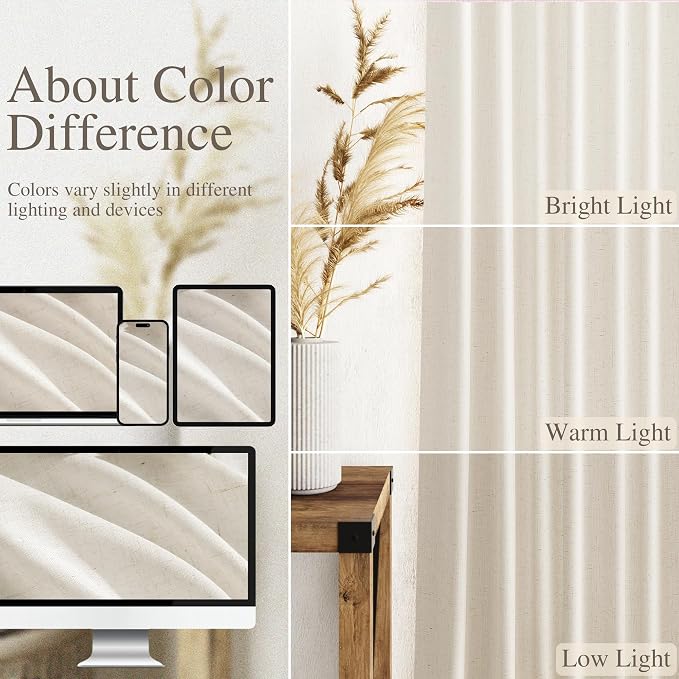 Modern Linen Curtains for Living Room 72 Inches Long Light Filtering Semi Sheer - Image 3