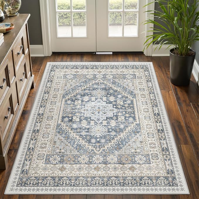 3x5 Washable Area Rug for Entryway Non Slip Rugs, Floral Soft Living Room Rug by Restydon