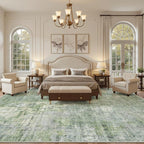 Soalmost 10x14 Area Rugs for Living Room Washable Rug Abstract Green/Ivory | - Image 3