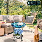 Cinnvoice Outdoor Side Table Round Small Mosaic Patio Accent Indoor End Plant - Image 6