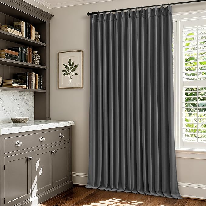 Dark Grey Pleated Thick Linen Blackout Curtains 96 Inches Long - Image 8