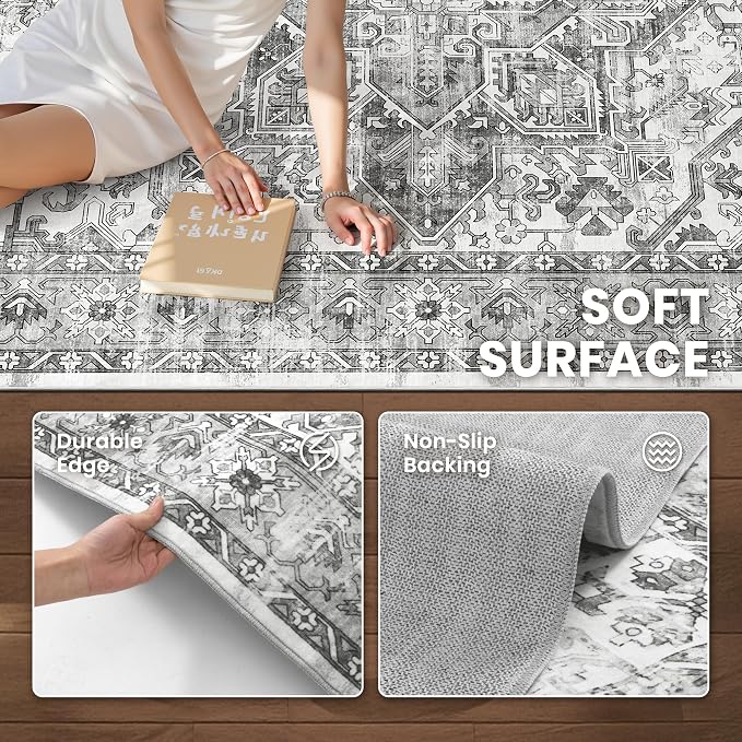 8x10 Area Rugs for Living Room, Non-Slip Backing Washable Rugs, Vintage Large - Image 6