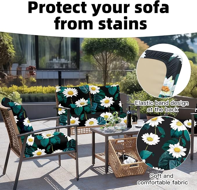 8Pcs Outdoor Cushion Covers, Elastic Patio Cushion Covers | Washable, - Image 3