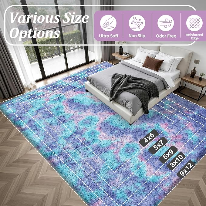 9x12 Area Rug Living Room Bedroom: Fluffy Plush Shag Carpet Rainbow - Image 9