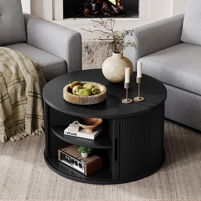 LINSY HOME Round Coffee Table, 31.5" Drum Coffee Table - Image 5