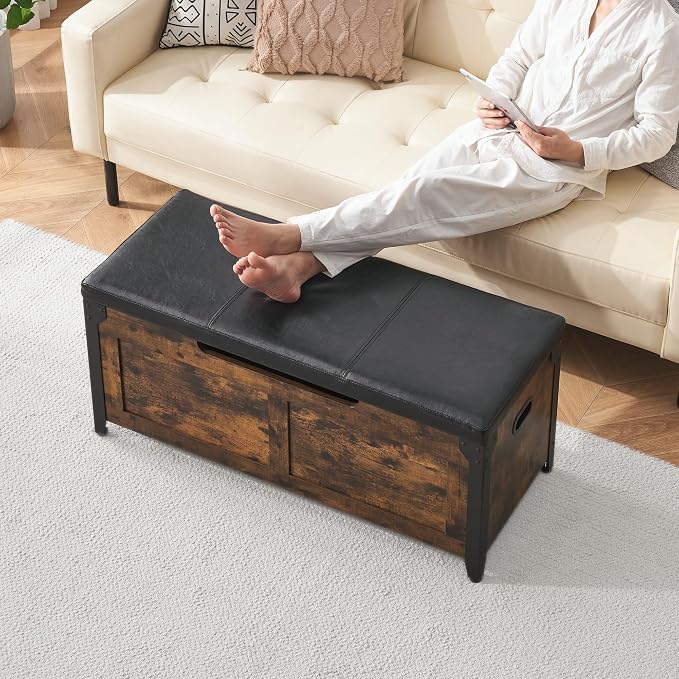 IDEALHOUSE Storage Bench, 39.4" Retro Wooden Storage Chest - Image 2