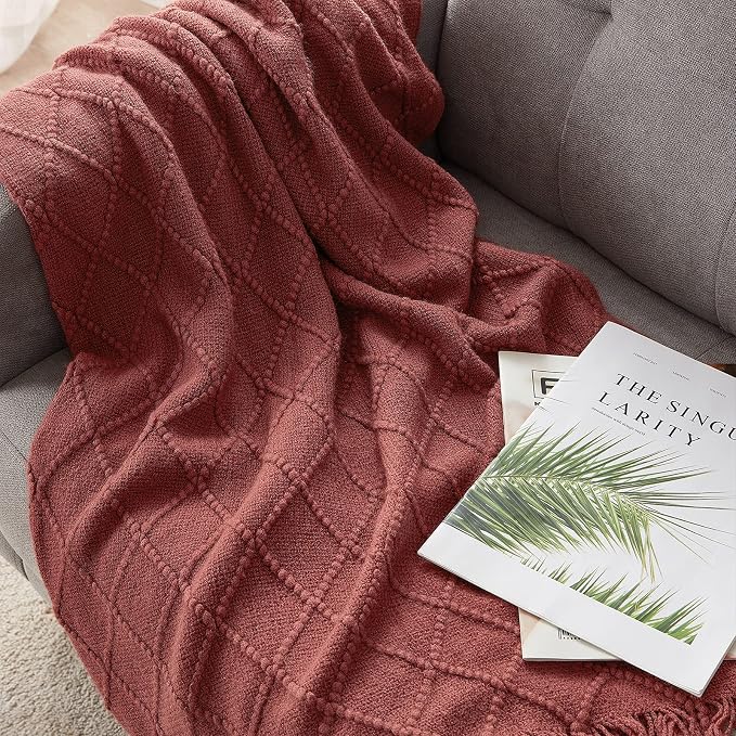 BOURINA Burgundy Throw Blanket 60x80 Inches Throw Textured Solid Soft Sofa - Image 4