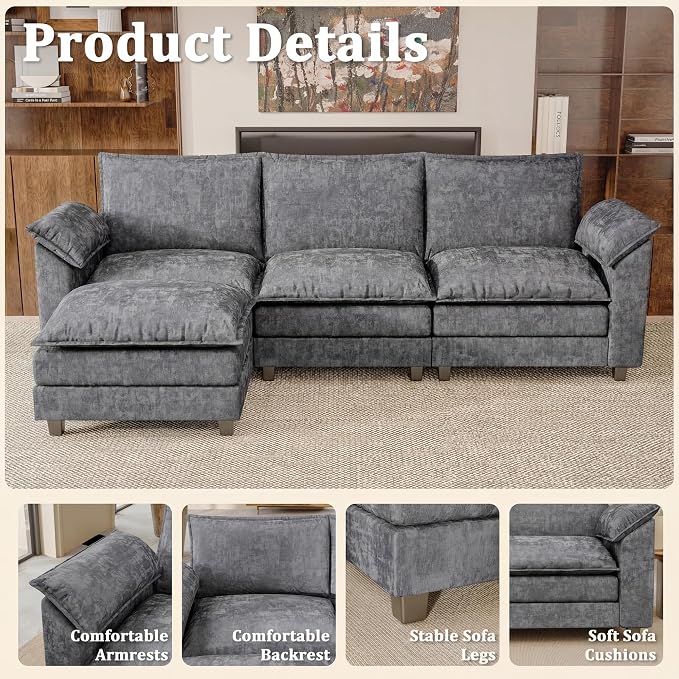 JUMMICO 118.9" Modular Sectional Cloud Couch 3-Seat Sofa Set - Image 3