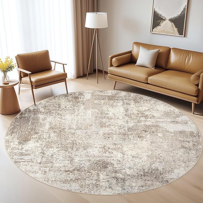 LOONGRUG Round Rug 6x6 Washable Neutral Modern Circle Area Rug Brown Beige | by LOONGRUG