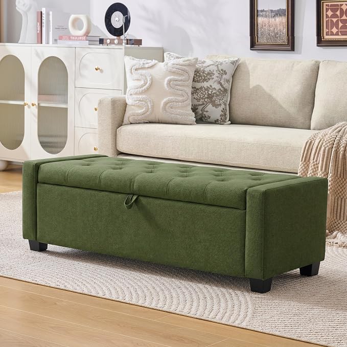 Huatean Home 48" Ottoman with Storage, Storage Ottoman Bench with Safety Hinge by huateanhome