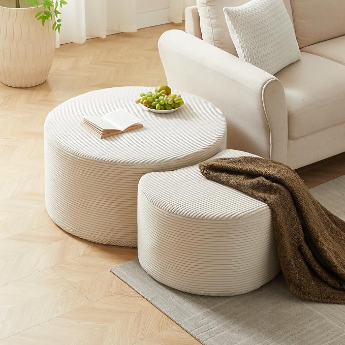 49.7'' Foam Round Nesting Coffee Table Set of 2, Modern Upholstered Side End - Image 4