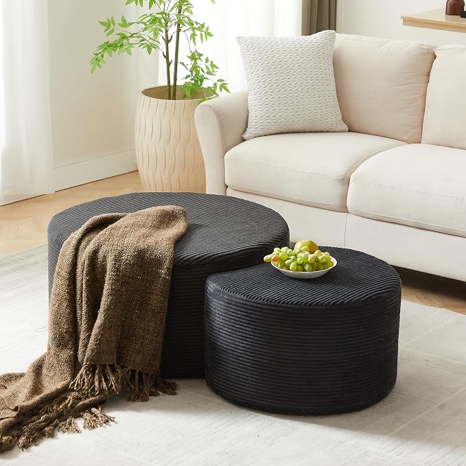 49.7'' Foam Round Nesting Coffee Table Set of 2, Modern Upholstered Side End by JJKFurniture-kevinplus