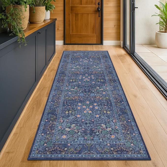 Non Slip 2x10 Dark Blue Hallway Runner - 10ft Long Runner Rugs by HazoHaus