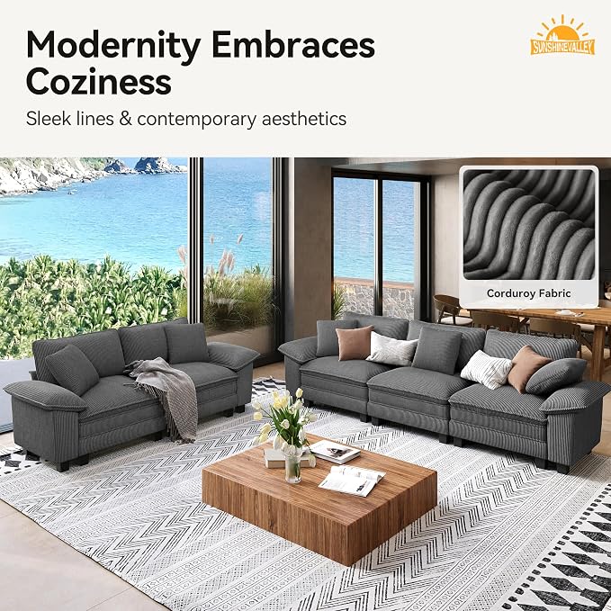 SUNSHINE VALLEY 87.5'' Oversized Loveseat Couch and Chair Set, 3-Seat Corduroy - Image 8