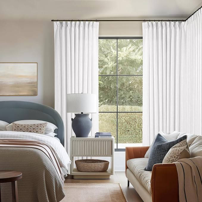 Snow White Pinch Pleated Linen 108 Inch Curtains 60 Inch Width | Linen Blend by Twodrapes