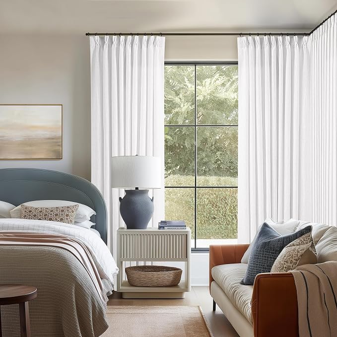 Snow White Pinch Pleated Linen 102 Inch Curtains 60 Inch Width | Linen Blend - Image 6