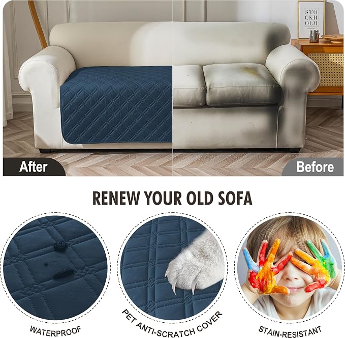 Genina Waterproof Couch Cover, Washable Anti-Slip 86.6 inch Sofa Covers - Image 4