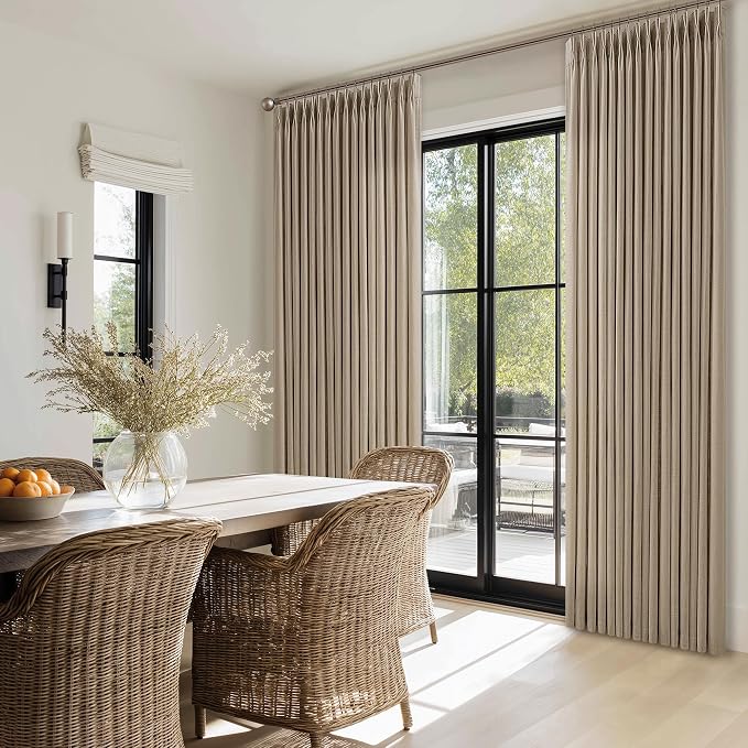 80 Inch Grey Beige Linen Pleated Memory Shaped Semi Sheer Curtains 50WxL80 | - Image 8