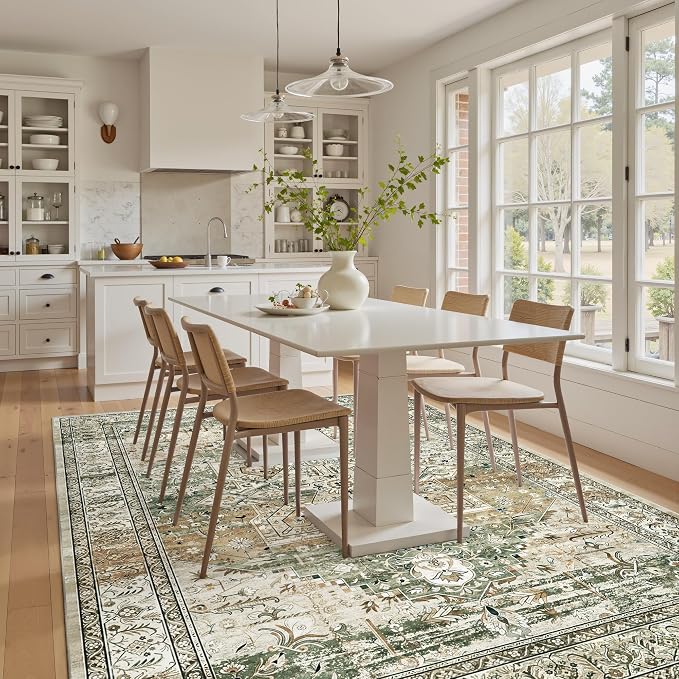 Soalmost 6x9 Area Rug for Living Room Washable Rugs Non-Slip Olive Beige | - Image 9