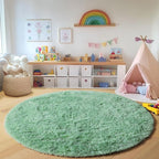 Sage Green Round Rug 4ft, Fluffy Circle Area Rugs - Image 5
