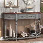 Retro Wood Curved Entryway Console Table 52-Inch Half Moon Hall Entryway Sofa - Image 3