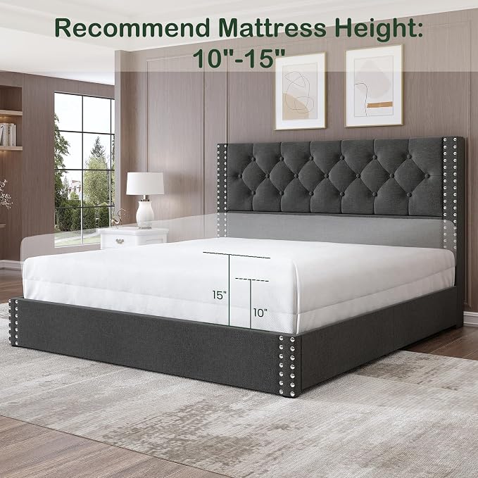 LARMACE Full Size Bed Frame Upholstered Platform Bed - Image 6