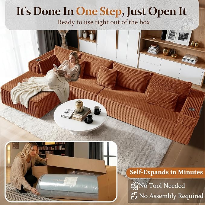 138" Cloud Sectional Couch, Comfort L Shaped Boneless Couch - Image 3