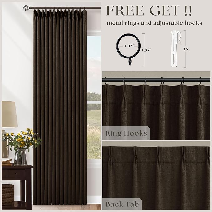 Chocolate Brown Pleated Linen Blackout Curtains 86 Inches Long | - Image 5