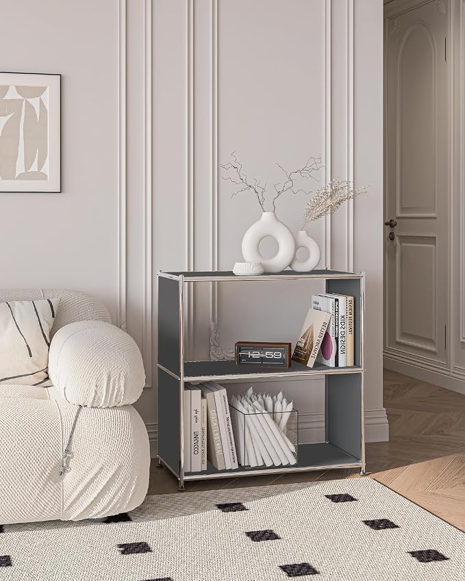 32-Inch 2-Tier Metal Bookcase, Open Shelf Storage Organizer - Image 2