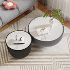 Round Marble Coffee Table Set of 2, 2 Piece White Coffee Table and End Table - Image 4
