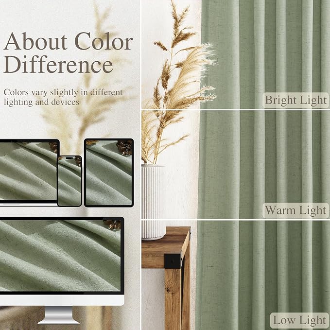 Light Sage Linen Curtains 96 Inches Long 2 Panels Set - Image 3