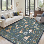 Soalmost Dog 6x9 Area Rugs for Living Room, Washable Soft Rug Navy Blue | by Soalmost