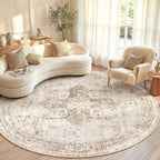 Round Rugs 6ft Washable Rug, Vintage Boho Medallion Rugs Non-Slip Soft Low Pile by VECARF