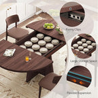 43''–59'' Extendable Dining Table, Round Kitchen Dining Room Dinner Table - Image 6