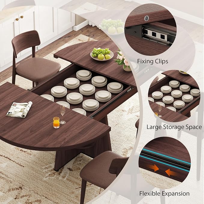 43''–59'' Extendable Dining Table, Round Kitchen Dining Room Dinner Table - Image 6
