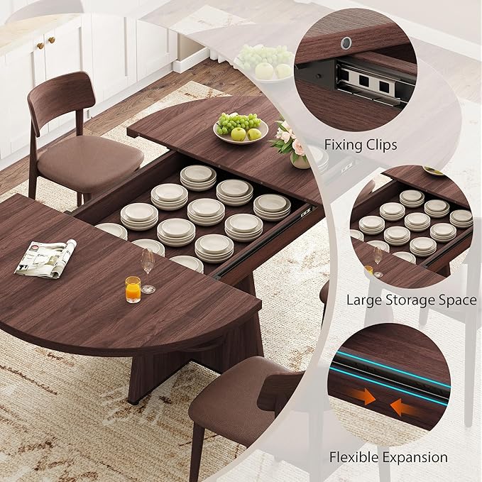 Extendable Dining Table, Round Kitchen Dining Room Dinner Table - Image 4