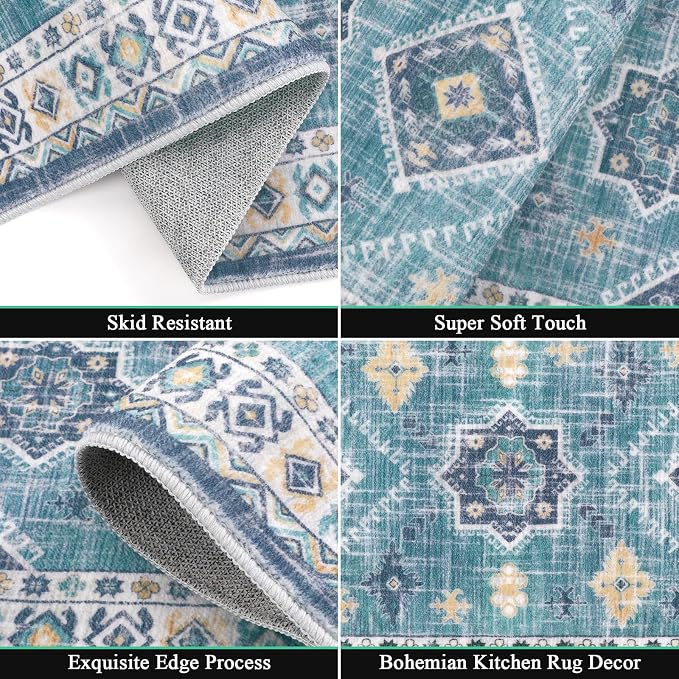 HEBE Boho Kitchen Rugs Set of 3, Non Slip Washable Kitchen Mats - Image 4