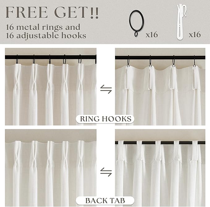 Natural Pinch Pleated Linen Curtains 126 Inches Long 2 Panels | - Image 5