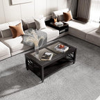 Solid Wood Coffee Table with Tempered Glass Top, 2-Tier 45.5" X 26" Farmhouse - Image 3