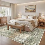 Soalmost 5x7 Area Rug Low Pile Washable Trendy Faded Style Rug, Olive Beige | - Image 8