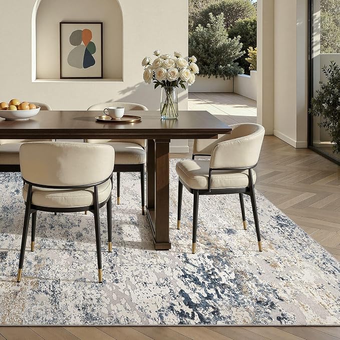 DMOYEST Area Rug Living Room Rugs 5x8 Washable Abstract Beige Blue Carpet | - Image 4