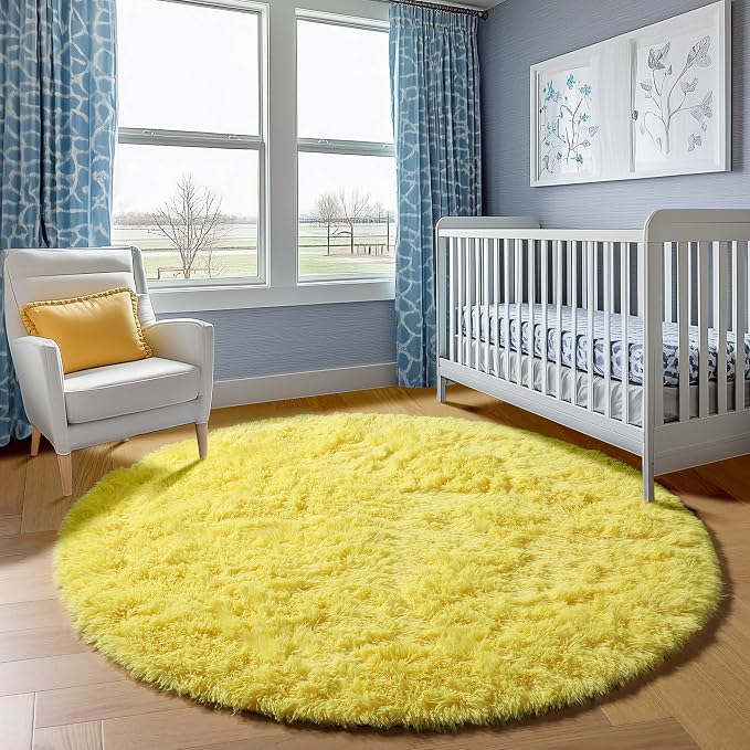 Yellow Round Area Rugs 4ft for Bedroom Living Room, Fluffy Circle Rug for Kids - Image 7