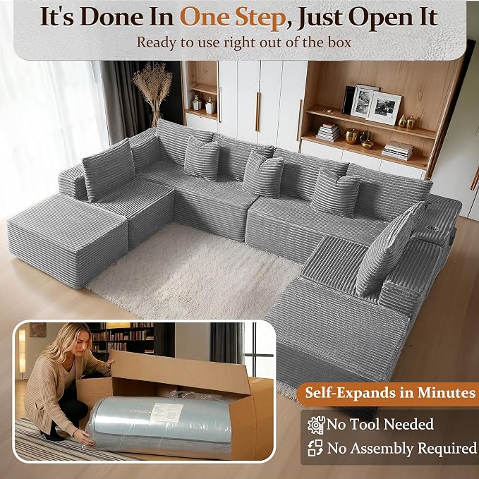 138" Cloud Sectional Couch, Comfort U Shaped Sofa - Image 3