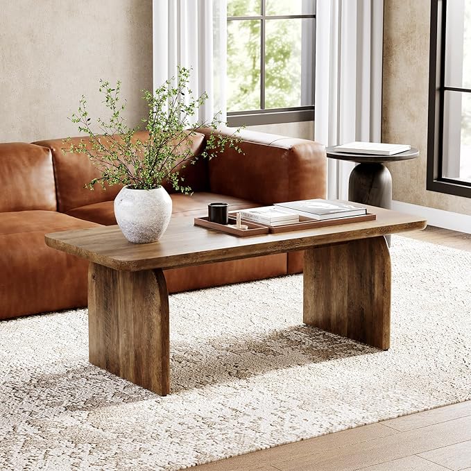 LITTLE TREE Farmhouse Coffee Table, 47 Inches Wooden Center Tables - Image 4