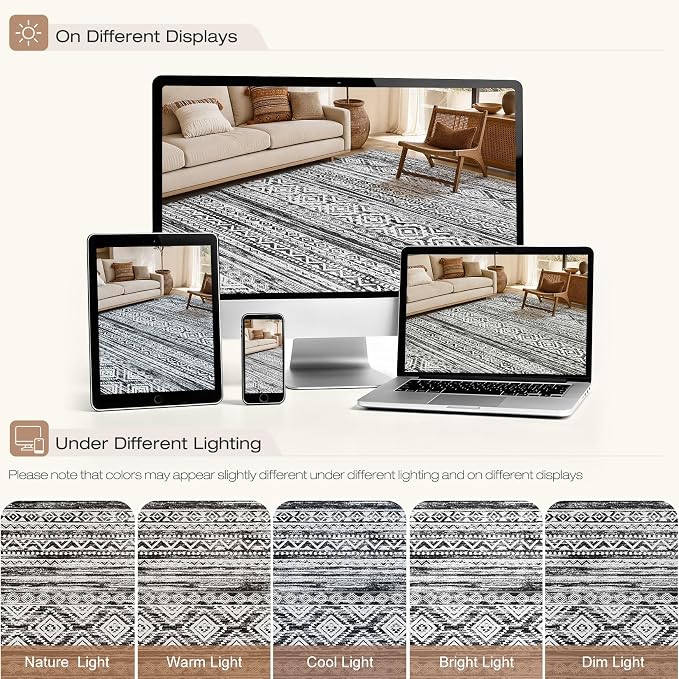 cotiled Boho 7x10 Area Rug for Living Room: Large Moroccan Washable Rug | Solve - Image 7