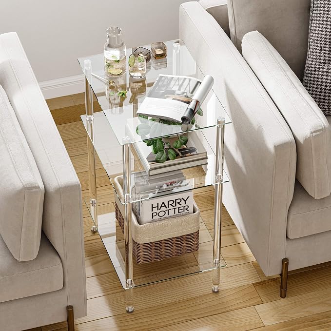 Tempered Glass Side Tables Set of 2 Acrylic End Table - Image 7