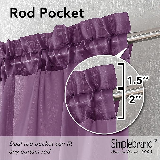 Simplebrand Plum Sheer Curtains 63 Inch Length 2 Panels, Rod Pocket Solid Color - Image 5